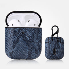 Anti-fall Snakeskin Texture PU Leather Protective Case with Carabiner, For AirPods Pro, For AirPods 1 & 2