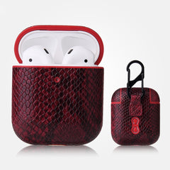 Anti-fall Snakeskin Texture PU Leather Protective Case with Carabiner, For AirPods Pro, For AirPods 1 & 2