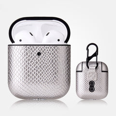 Anti-fall Snakeskin Texture PU Leather Protective Case with Carabiner, For AirPods Pro, For AirPods 1 & 2