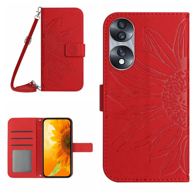 Skin Feel Sun Flower Pattern Flip Leather Phone Case, For Honor 70, For Honor 70 Pro+