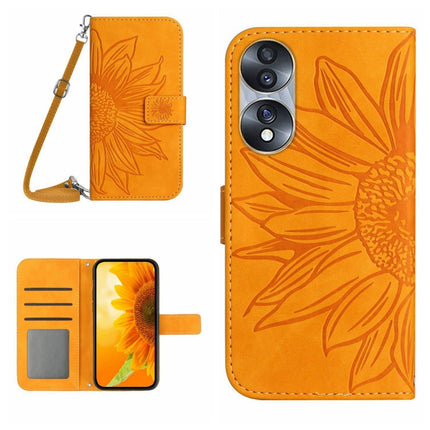Skin Feel Sun Flower Pattern Flip Leather Phone Case, For Honor 70, For Honor 70 Pro+