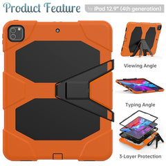 For iPad Pro 12.9 inch (2020) Shockproof Colorful Silicon + PC Protective Case with Holder & Shoulder Strap & Hand Strap & Pen Slot