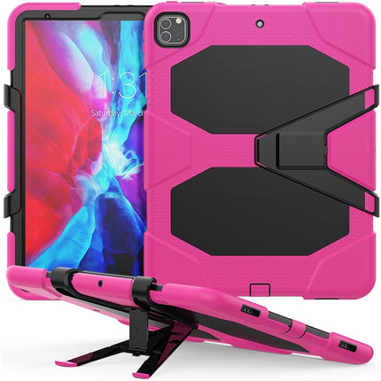 For iPad Pro 12.9 inch (2020) Shockproof Colorful Silicon + PC Protective Case with Holder & Shoulder Strap & Hand Strap & Pen Slot