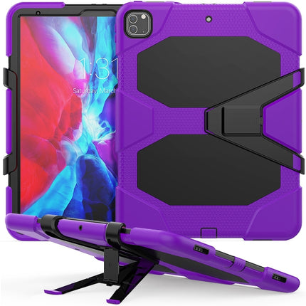 For iPad Pro 12.9 inch (2020) Shockproof Colorful Silicon + PC Protective Case with Holder & Shoulder Strap & Hand Strap & Pen Slot