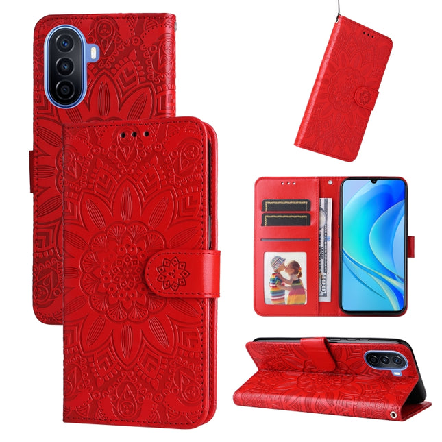 Embossed Sunflower Leather Phone Case, For Huawei nova Y70 / Y70 Plus / Enjoy 50, For Huawei nova Y90 / Enjoy 50 Pro, For Honor X8 5G / X6, For OPPO A17