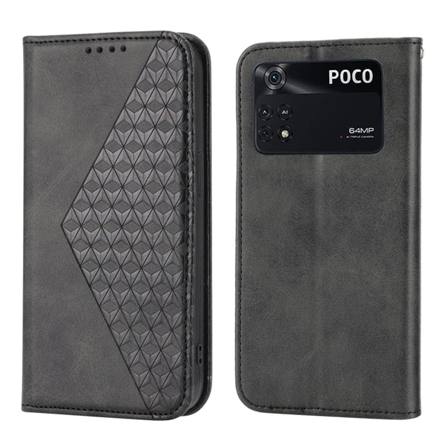 Cubic Grid Calf Texture Magnetic Closure Leather Phone Case, For Xiaomi Poco M4 Pro 4G Global, For Xiaomi Poco X4 Pro 5G Global