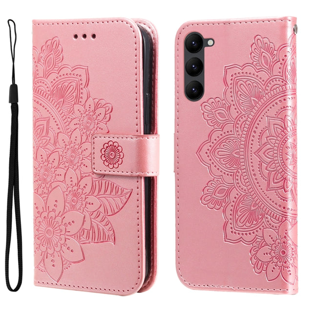 7-petal Flowers Embossing Leather Phone Case, For Samsung Galaxy S23 5G, For Samsung Galaxy S23+ 5G, For Samsung Galaxy S23 Ultra 5G