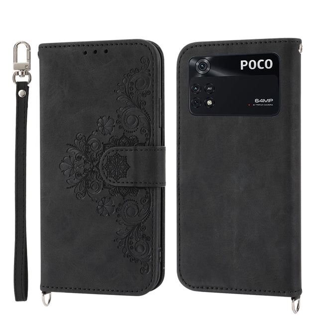 Skin-feel Flowers Embossed Wallet Leather Phone Case, For Xiaomi Poco X4 Pro 5G Global, For Xiaomi Redmi Note 10 4G/Note 10S 4G, For Xiaomi Redmi Note 10 Pro, For Xiaomi Redmi Note 11T Pro/Note 11T Pro+ 5G                                               ...