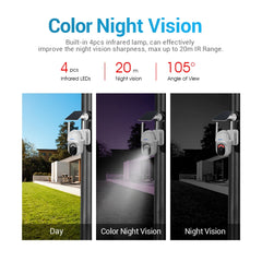 ESCAM QF103 3MP Cloud Storage PT WIFI PIR Alarm IP Camera with Solar Panel Battery Support Full Color Night Vision & Two Way Audio, QF103