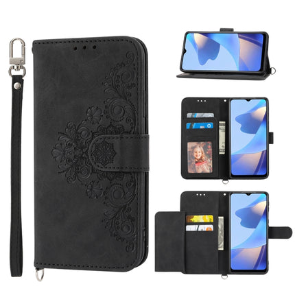 Skin-feel Flowers Embossed Wallet Leather Phone Case, For Samsung Galaxy A22 5G/A22s/F42 5G