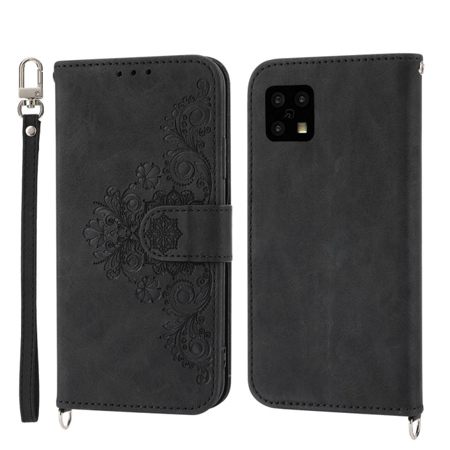 Skin-feel Flowers Embossed Wallet Leather Phone Case, For Samsung Galaxy A22 5G/A22s/F42 5G