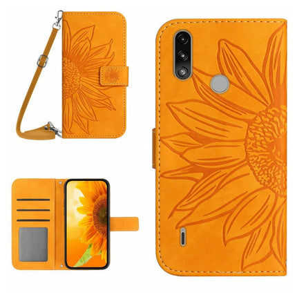 Skin Feel Sun Flower Pattern Flip Leather Phone Case with Lanyard, For Motorola Moto E7 Power/E7i Power, For Motorola Moto E20/E30/E40