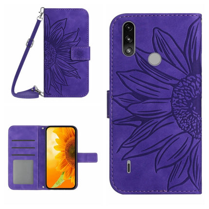 Skin Feel Sun Flower Pattern Flip Leather Phone Case with Lanyard, For Motorola Moto E7 Power/E7i Power, For Motorola Moto E20/E30/E40