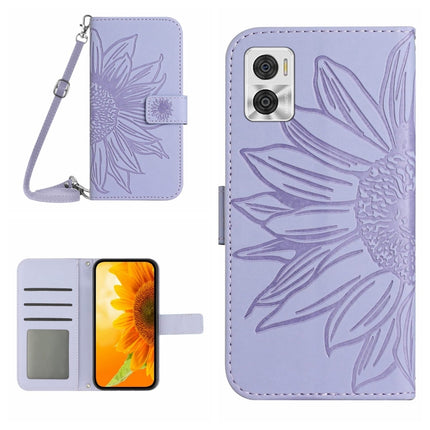 Skin Feel Sun Flower Pattern Flip Leather Phone Case with Lanyard, For Motorola Moto E22 4G/E22i 4G, For Motorola Moto E32/E32S