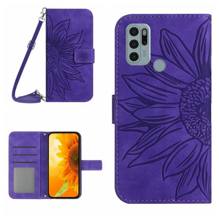Skin Feel Sun Flower Pattern Flip Leather Phone Case with Lanyard, For Motorola Moto G60, For Motorola Moto G60S