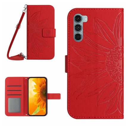 Skin Feel Sun Flower Pattern Flip Leather Phone Case with Lanyard, For Motorola Moto G200 5G