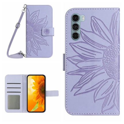 Skin Feel Sun Flower Pattern Flip Leather Phone Case with Lanyard, For Motorola Moto G200 5G