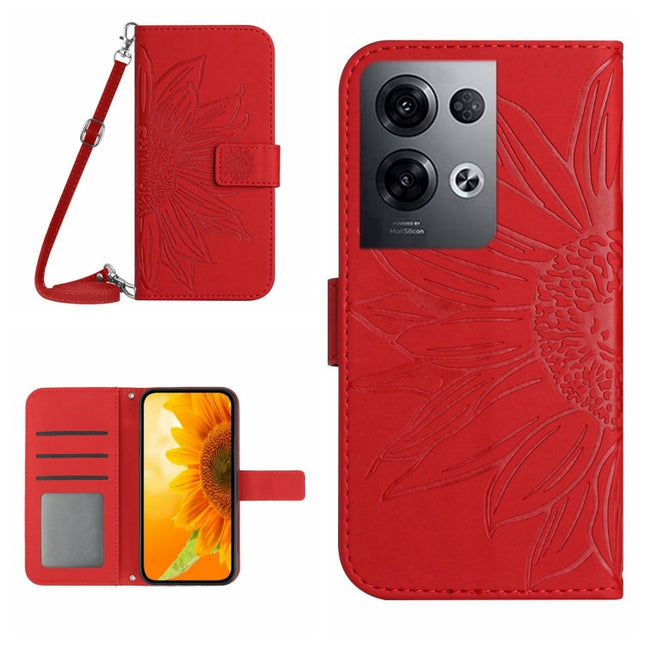 Skin Feel Sun Flower Pattern Flip Leather Phone Case with Lanyard, For OPPO Reno8 Pro Global
