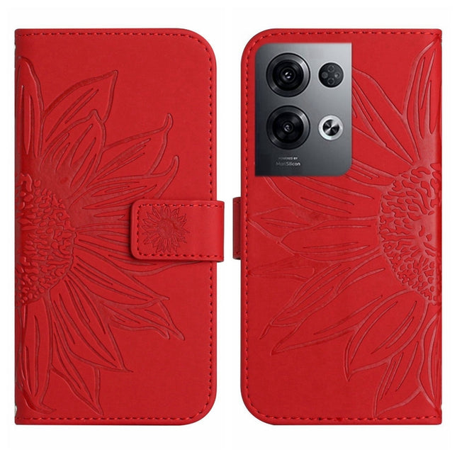 Skin Feel Sun Flower Pattern Flip Leather Phone Case with Lanyard, For OPPO Reno8 Pro Global