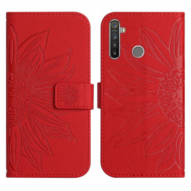 Skin Feel Sun Flower Pattern Flip Leather Phone Case with Lanyard, For Realme 5, For Realme 5 Pro
