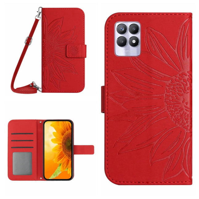 Skin Feel Sun Flower Pattern Flip Leather Phone Case with Lanyard, For Realme 8i/Narzo 50 4G, For Realme 9 4G/Realme 9 Pro+ 5G