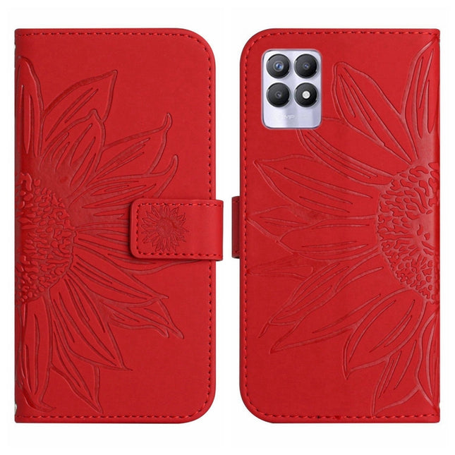 Skin Feel Sun Flower Pattern Flip Leather Phone Case with Lanyard, For Realme 8i/Narzo 50 4G, For Realme 9 4G/Realme 9 Pro+ 5G