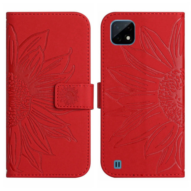 Skin Feel Sun Flower Pattern Flip Leather Phone Case with Lanyard, For Realme C11, For Realme C12/C15/C25