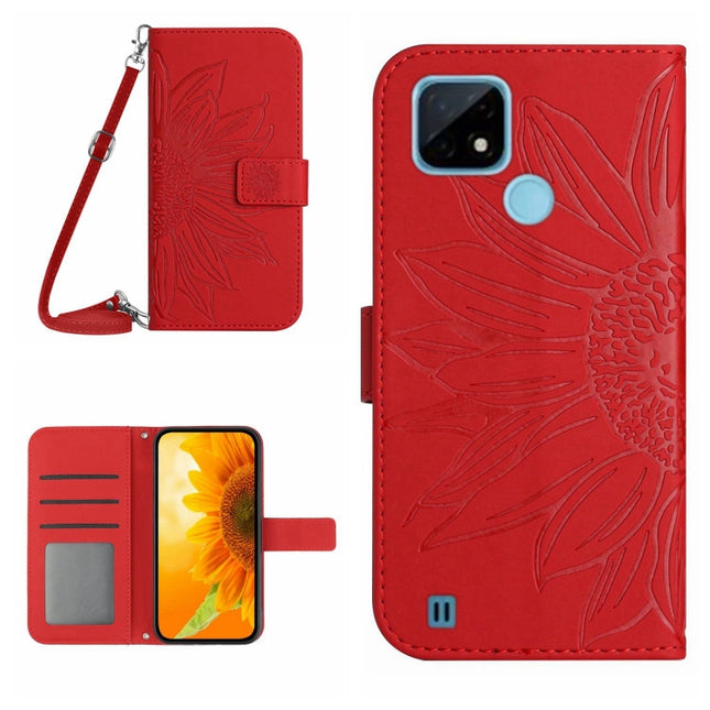 Skin Feel Sun Flower Pattern Flip Leather Phone Case with Lanyard, For Realme C20/C21, For Realme C30/Narzo 50i Prime