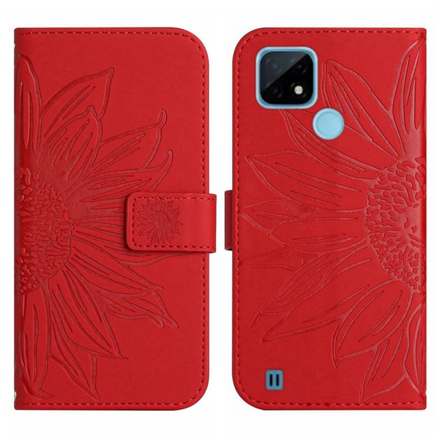 Skin Feel Sun Flower Pattern Flip Leather Phone Case with Lanyard, For Realme C20/C21, For Realme C30/Narzo 50i Prime