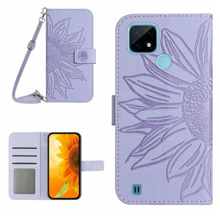 Skin Feel Sun Flower Pattern Flip Leather Phone Case with Lanyard, For Realme C20/C21, For Realme C30/Narzo 50i Prime
