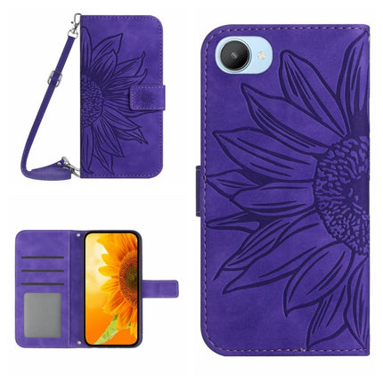 Skin Feel Sun Flower Pattern Flip Leather Phone Case with Lanyard, For Realme C20/C21, For Realme C30/Narzo 50i Prime