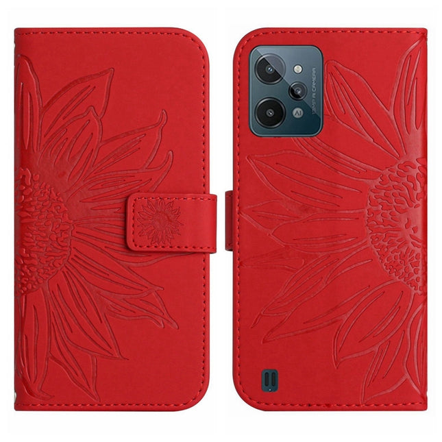 Skin Feel Sun Flower Pattern Flip Leather Phone Case with Lanyard, For Realme C31, For Realme C33