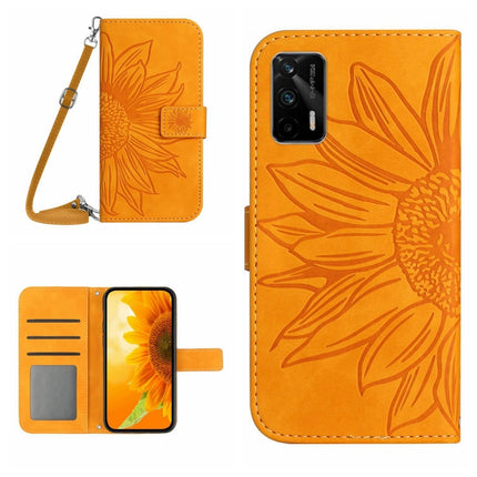 Skin Feel Sun Flower Pattern Flip Leather Phone Case with Lanyard, For Realme C35, For Realme GT/GT NEO