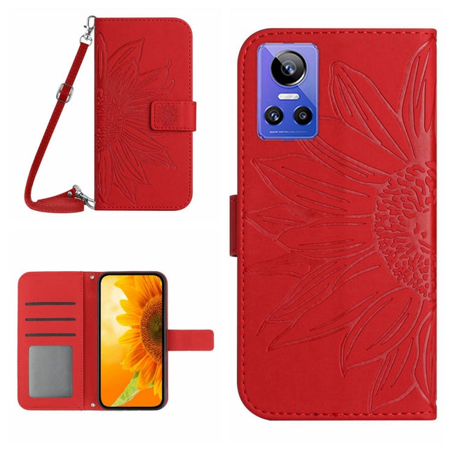 Skin Feel Sun Flower Pattern Flip Leather Phone Case with Lanyard, For Realme GT Neo3, For OnePlus 9