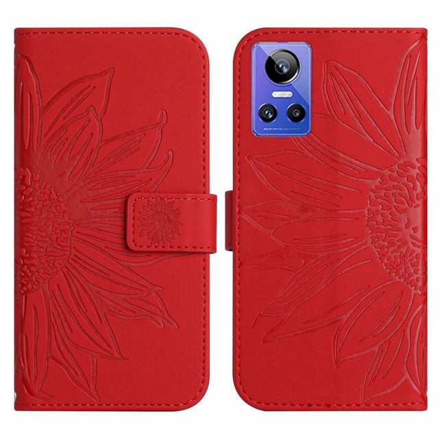 Skin Feel Sun Flower Pattern Flip Leather Phone Case with Lanyard, For Realme GT Neo3, For OnePlus 9