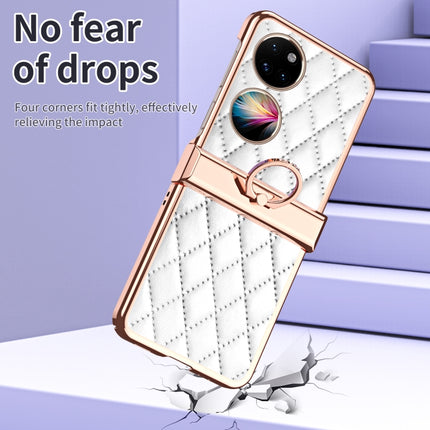 Grid Leather Pattern Electroplating Frame Folding Phone Case, For Huawei P50 Pocket, For Samsung Galaxy Z Flip3 5G, For Samsung Galaxy Z Flip4