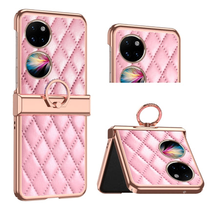 Grid Leather Pattern Electroplating Frame Folding Phone Case, For Huawei P50 Pocket, For Samsung Galaxy Z Flip3 5G, For Samsung Galaxy Z Flip4