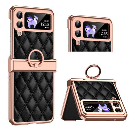 Grid Leather Pattern Electroplating Frame Folding Phone Case, For Huawei P50 Pocket, For Samsung Galaxy Z Flip3 5G, For Samsung Galaxy Z Flip4
