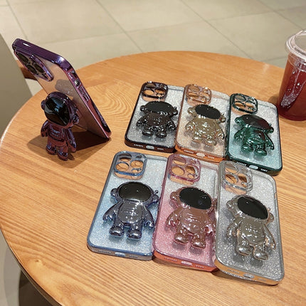 Astronaut Holder Gradient Glitter Powder Phone Case, For iPhone 14, For iPhone 14 Plus, For iPhone 14 Pro