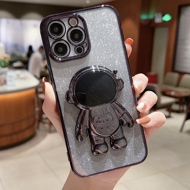 Astronaut Holder Gradient Glitter Powder Phone Case, For iPhone 11 Pro Max