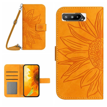 Skin Feel Sun Flower Pattern Flip Leather Phone Case with Lanyard, For Asus ROG Phone 3 ZS661KS, For Asus ROG Phone 5 ZS673KS