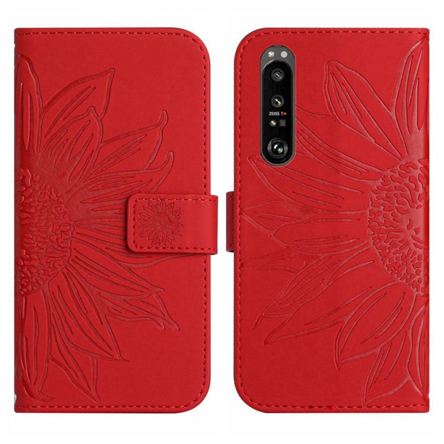 Skin Feel Sun Flower Pattern Flip Leather Phone Case with Lanyard, For Sony Xperia 1 III, For Sony Xperia 1 IV