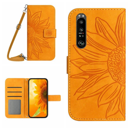 Skin Feel Sun Flower Pattern Flip Leather Phone Case with Lanyard, For Sony Xperia 1 III, For Sony Xperia 1 IV
