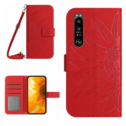 Skin Feel Sun Flower Pattern Flip Leather Phone Case with Lanyard, For Sony Xperia 1 III, For Sony Xperia 1 IV