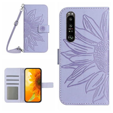 Skin Feel Sun Flower Pattern Flip Leather Phone Case with Lanyard, For Sony Xperia 1 III, For Sony Xperia 1 IV