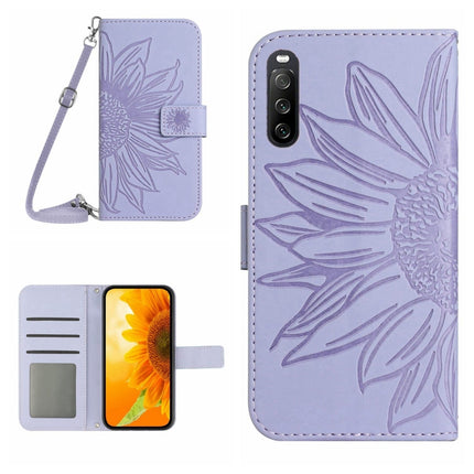 Skin Feel Sun Flower Pattern Flip Leather Phone Case with Lanyard, For Sony Xperia 10 III/10 III Lite, For Sony Xperia 10 IV