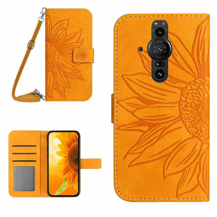 Skin Feel Sun Flower Pattern Flip Leather Phone Case with Lanyard, For Sony Xperia Pro-I
