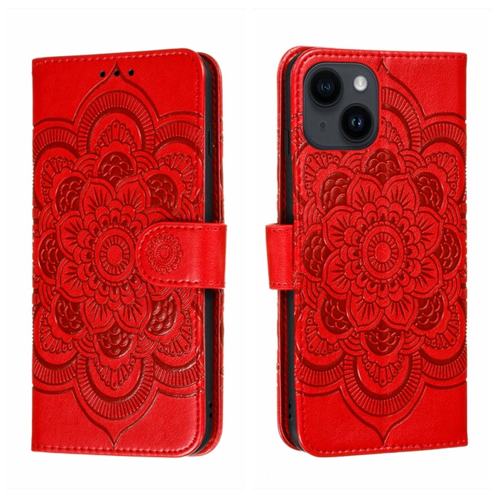 Sun Mandala Embossing Leather Phone Case, For iPhone 14 / 13, For iPhone 14 Plus, For iPhone 14 Pro