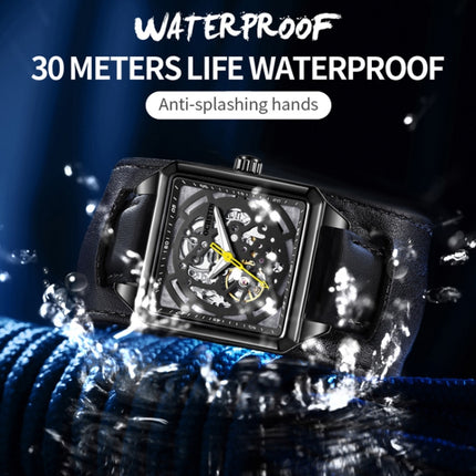 Ochstin 7237 Business Leather Wrist Wrist Waterproof Luminous Skeleton Mechanical Watch