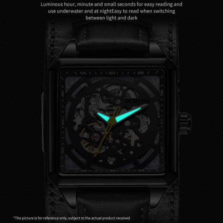 Ochstin 7237 Business Leather Wrist Wrist Waterproof Luminous Skeleton Mechanical Watch